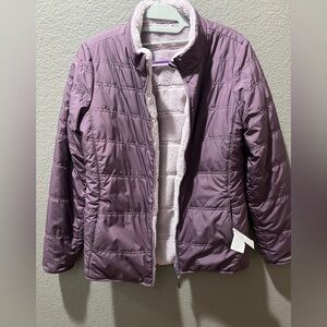 Athleta Girl Purple Puffer/ Fuzzy Jacket XL 14